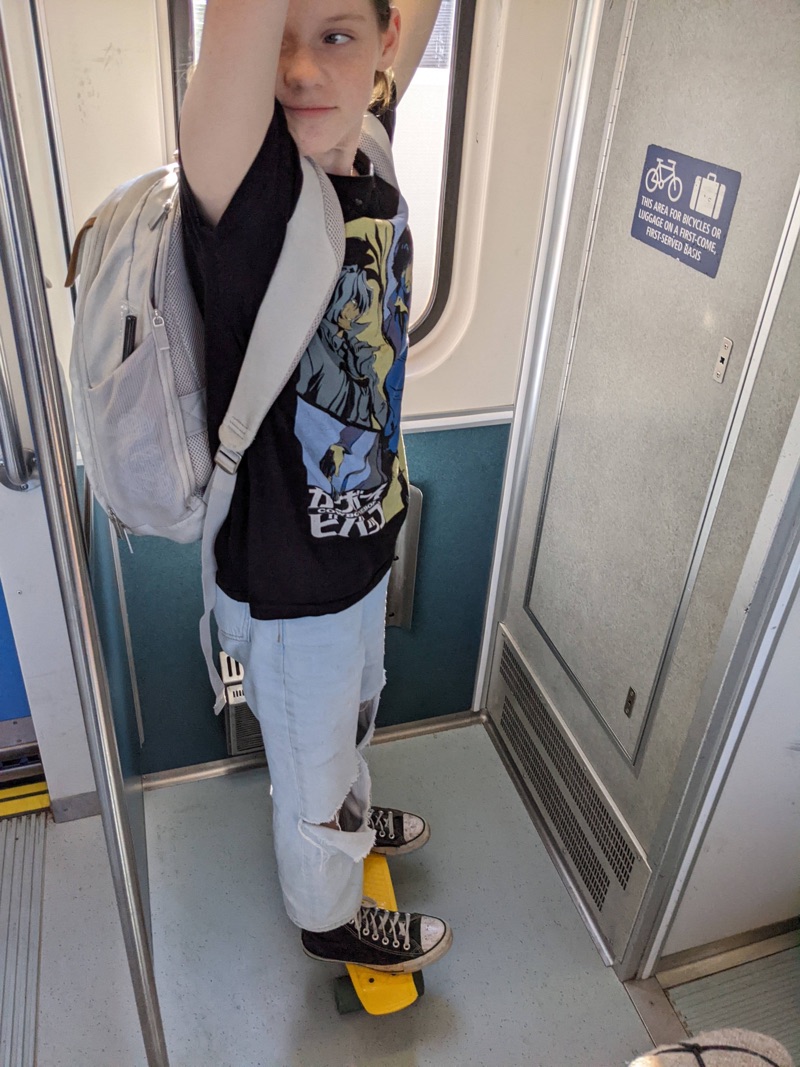 Molly doing pull-ups on the link light rail