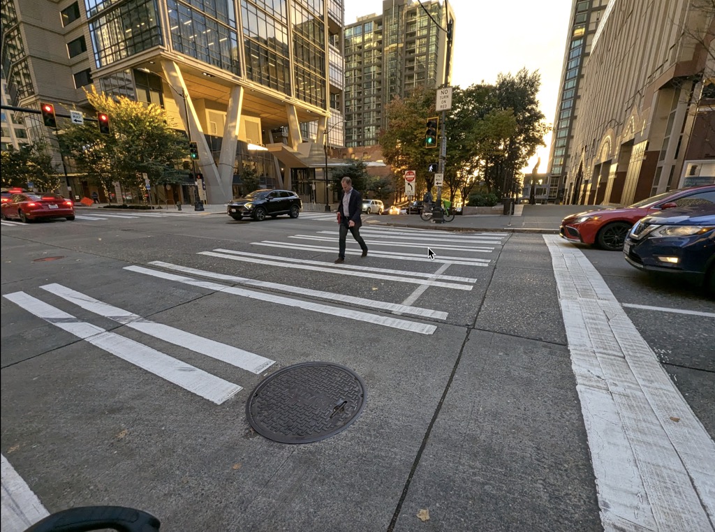 Painted crosswalk and stop line