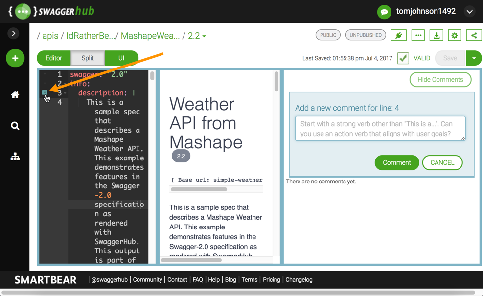 Inline commenting in Swaggerhub