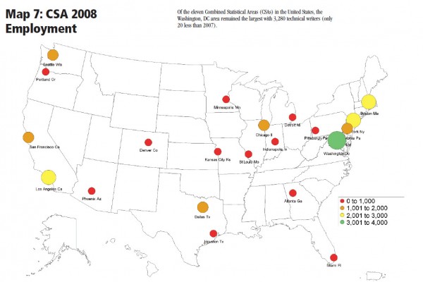 Where most of the technical writers are in the United States