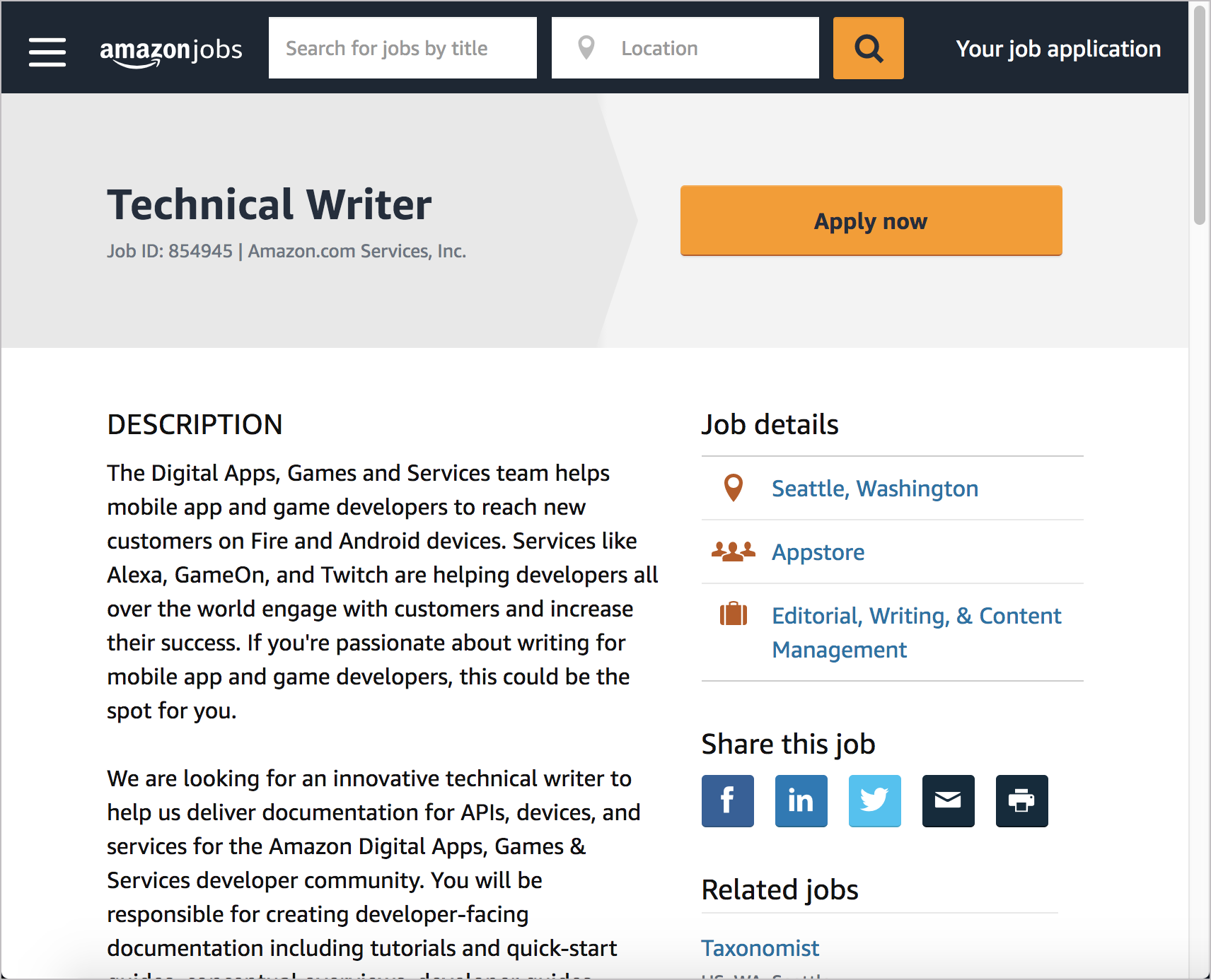 technical writer position in seattle or irvine