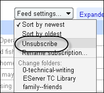 select unsubscribe from the Feed Settings button