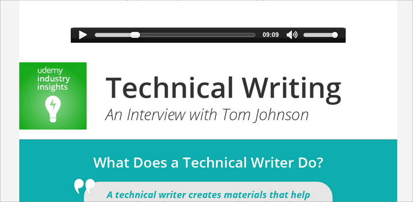 Udemy podcast and infographic on technical writing