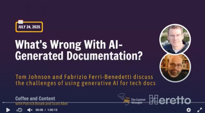 Recording of Coffee and Content episode: What's wrong with AI-generated docs?