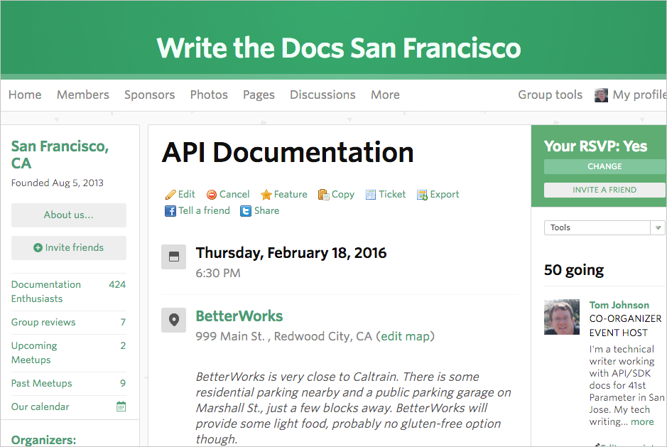 Write the Docs meetup on API documentation