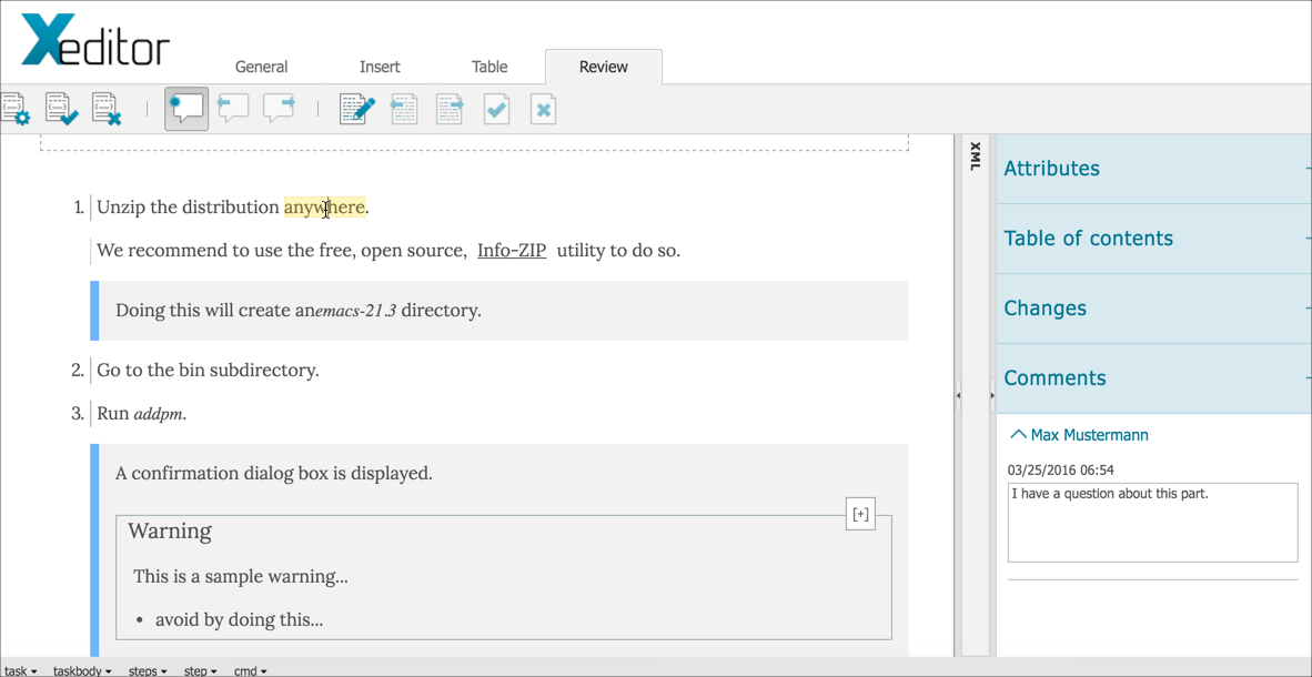 Xeditor comments