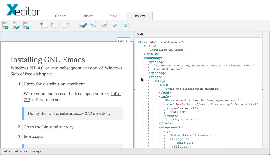 The Xeditor code view