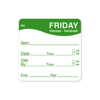 LABEL 2X2 FRIDAY ITEM/DATE/USE BY DM