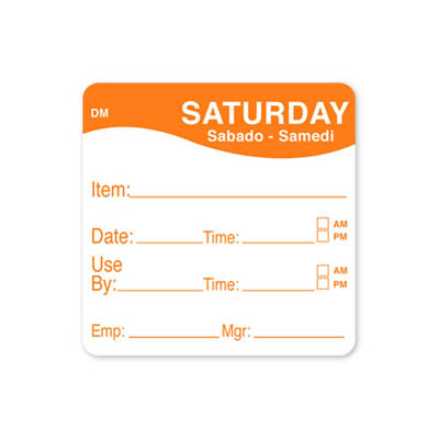 LABEL 2X2 SATURDAY ITEM/DATE/USE BY DM