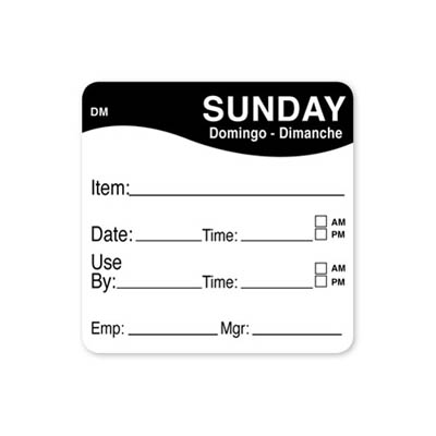 LABEL 2X2 SUNDAY ITEM/DATE/USE BY DM