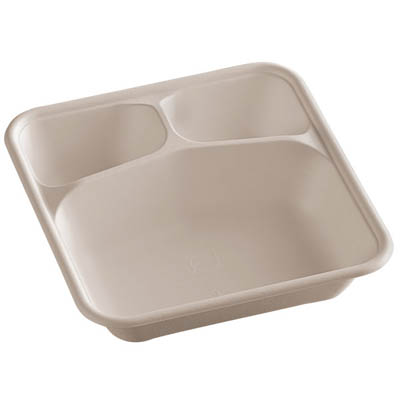 TRAY 9" 3-COMP NATURAL BAGASSE