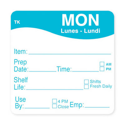 LABEL 2X2 MONDAY ITEM/DATE/USE BY TK