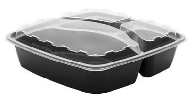 CONT PLAST 48 OZ BLK 3-COMP W/VENT LID