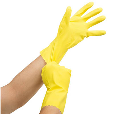 GLOVE LATEX YELLOW FLOCK LINED MED 18MIL