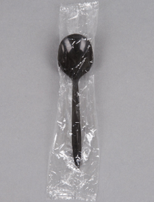 CUTLERY SOUP SPOON MED BLK PP WRAPPED