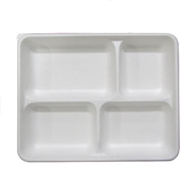 BAGASSE SCHOOL TRAY 4 COMPARTMENTS WHITE