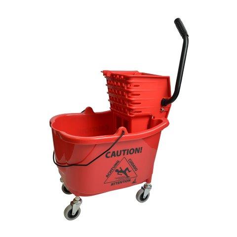 MOP BUCKET W/WRINGER 35QT RED SIDE PRESS