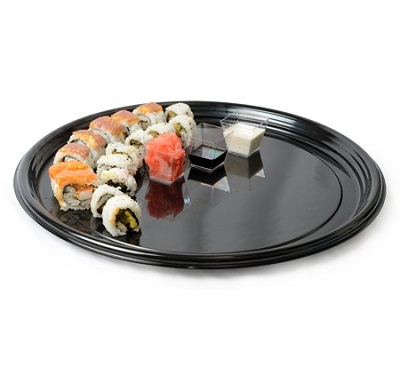 TRAY PLAST 18" BLK ROUND THERMOFORM