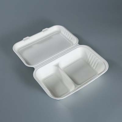 CONT BAGASSE PF 9X6X3 2-COMP HNGD WHT