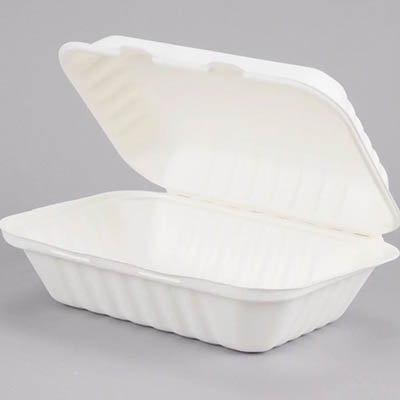 CONT BAGASSE PF 9X6X3 HNGD WHT HO