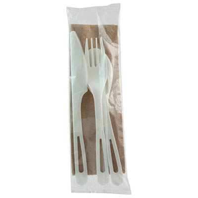 CUTLERY KIT WRAPPED COMPOSTABLE F/K/S