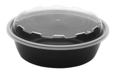 CONT PLAST 24 OZ BLK W/CLR LID ROUND