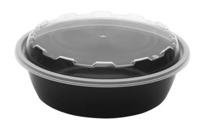 CONT PLAST 32 OZ BLK RND W/CLR LID