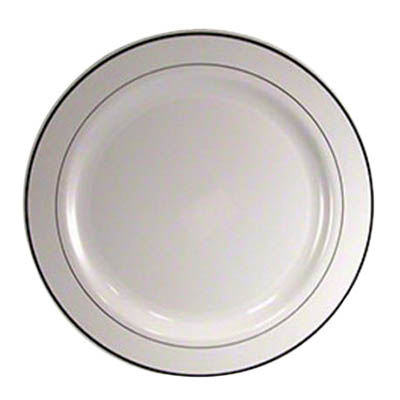 PLATE PLAST 6" WHT/SILVER RIM