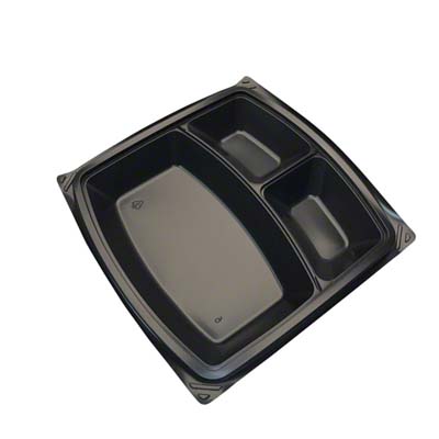 CONT PLAST 10.25 3COMP BLK PP TRAY