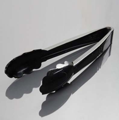 CUTLERY PLAST TONGS 9" BLK H/D SCALLOPED