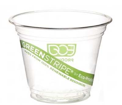 CUP PLA 9OZ SQT COMPOSTABLE GREEN STRIPE