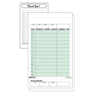 GUEST CHECK NO CARBON 2-PART GREEN