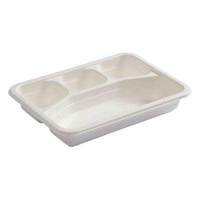 TRAY BAGASSE 4COMP WHT 10.75X8X1.75