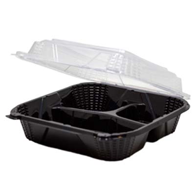 CONT BLK 9X9X3 3 COMPT HNGD PP BLK/CLR