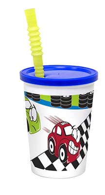 CUP PLAST 12 OZ KIDS CAR W/LID & STRAW