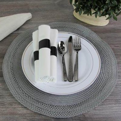CUTLERY KIT F/K/S/N W/BAND HAMMERED SLV