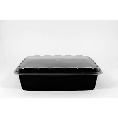 CONT PLAST 48oz BLK SQR LID COMBO