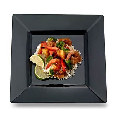 PLATE PLAST 10.75" BLK SQR DINNER