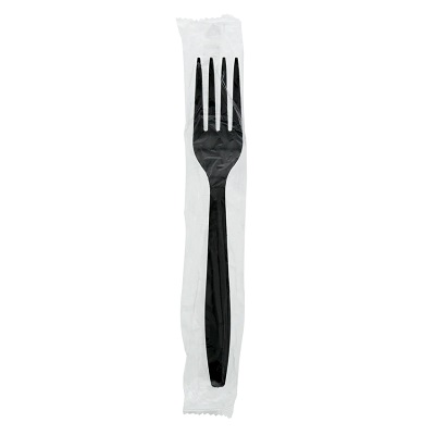 CUTLERY FORK PP FULL SZ BLK WRPD