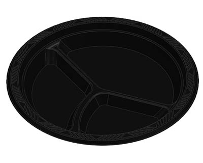 PLATE PLAST 10.25" 3 COMP BLK RND