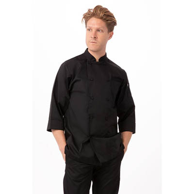 COAT CHEF 3/4 SLEEVE BLACK LARGE