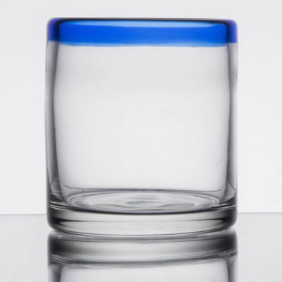 GLASS 12 OZ ROCKS COBALT BLUE RIM ARUBA