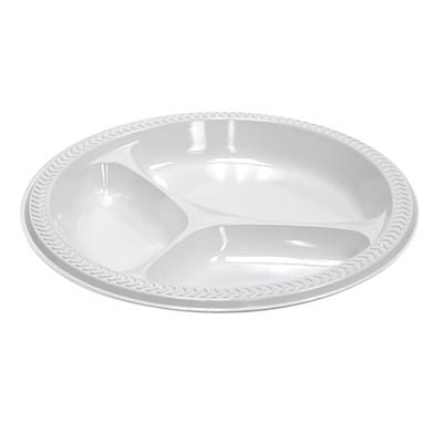 PLATE PLAST 10.25" 3-COMP WHT