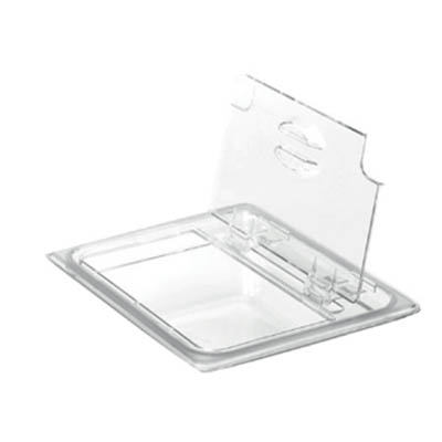 LID FOOD PAN 1/6 SZ NOTCH HINGED CLEAR