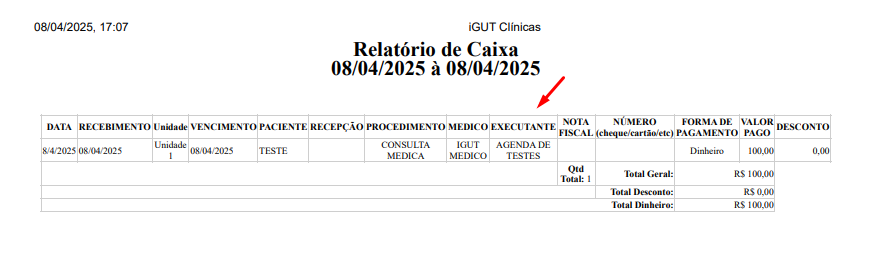 executante imprimir caixa