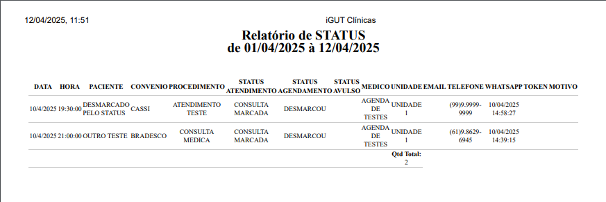 relatório status