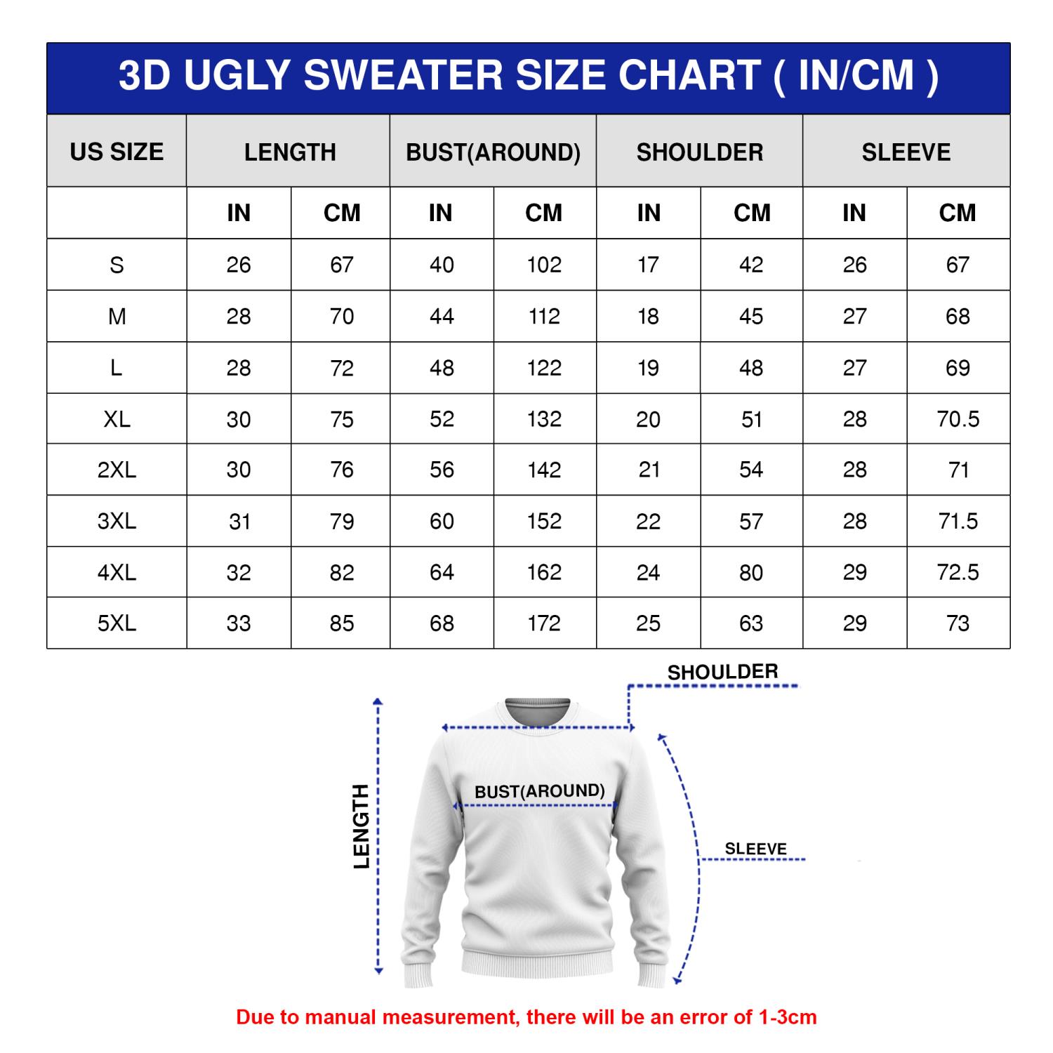 Ugly Sweater Size Chart