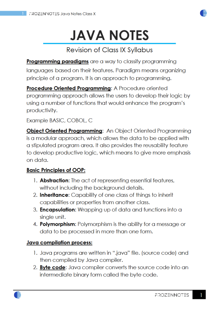ICSE Class 10 2023-2024 Computer Notes Short Notes PDF