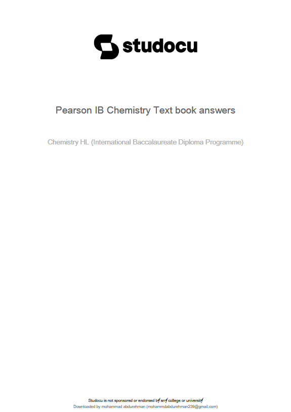 Pearson Ib Chemistry Text Book Answers