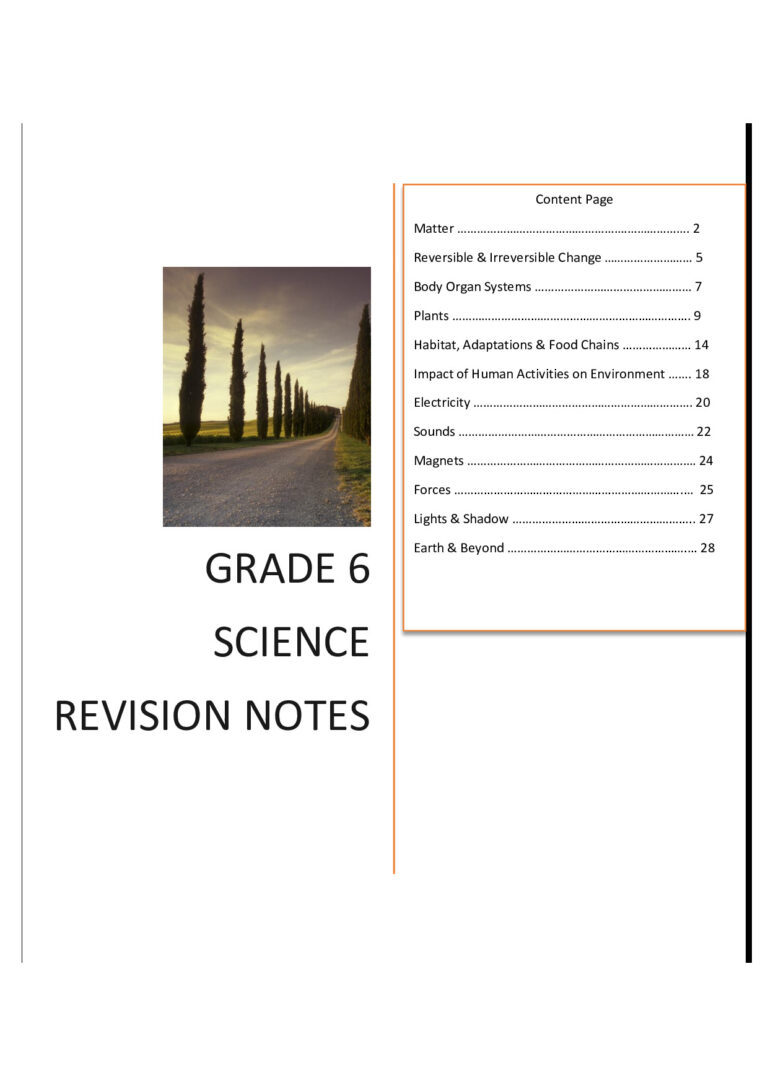 Grade 6 Science Revision Notes